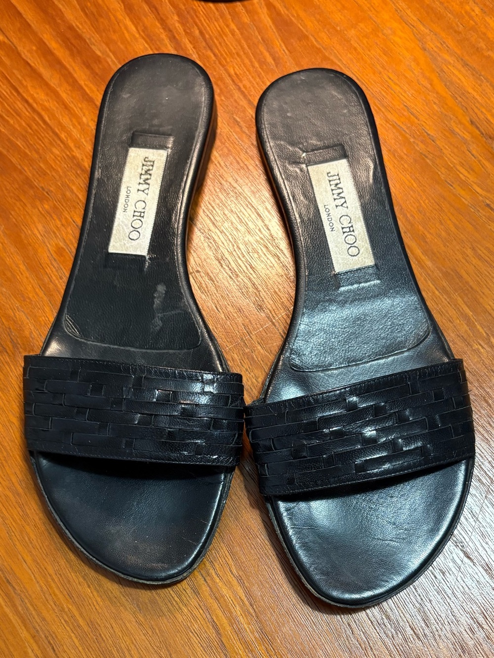 Jimmy Choo black woven leather sandal flat mules size 9.5B made in Italy